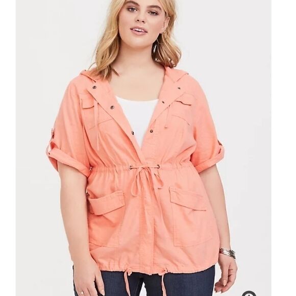Torrid ORANGE PEACH LINEN HOODED ANORAKDETAILS - Picture 4 of 10